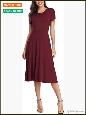 Vintage Short Sleeve High Waist Flared Midi Summer Dress